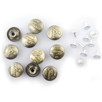 HAND® No.15 Stylish Antique Silver Tone Metal Jeans Buttons with Backings - 16 mm - Pack of 10