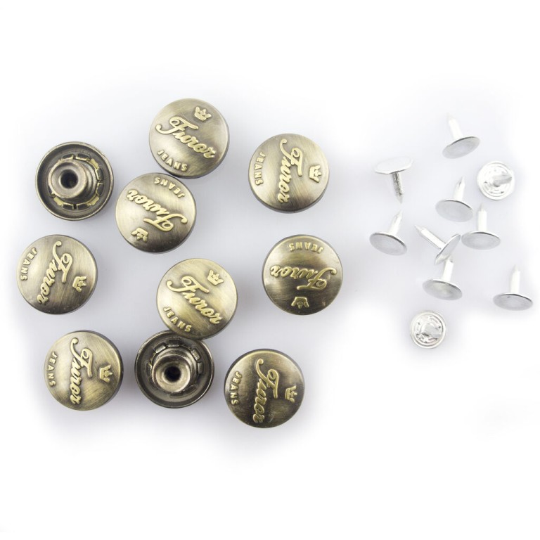 HAND® No.15 Stylish Antique Silver Tone Metal Jeans Buttons with Backings - 16 mm - Pack of 10 HAND® No.15 Stylish Antique Silver Tone Metal Jeans Buttons with Backings - 16 mm - Pack of 10