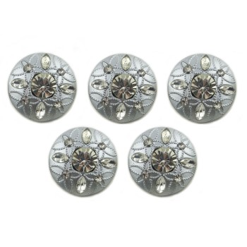 HAND® No.123 Embossed Flower Pattern and Crystal Silver Buttons 22 mm Diameter - Pack of 5