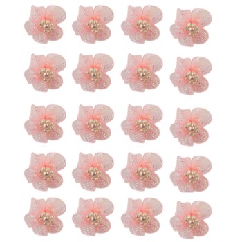 HAND® Peach Pink Pretty Shiny Mesh and Bead Cluster Flower Trims for Clothing Embellishment - Pack of 20