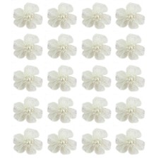 HAND® White Pretty Shiny Mesh and Bead Cluster Flower Trims for Clothing Embellishment - Pack of 20