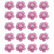 HAND® Raspberry Pink Pretty Shiny Mesh and Bead Cluster Flower Trims for Clothing Embellishment - Pack of 20