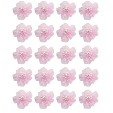 HAND® Baby Pink Pretty Shiny Mesh and Bead Cluster Flower Trims for Clothing Embellishment - Pack of 20