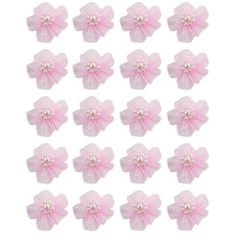 HAND® Baby Pink Pretty Shiny Mesh and Bead Cluster Flower Trims for Clothing Embellishment - Pack of 20