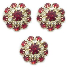 HAND® Set of 3 Pretty Red Crystal Buttons in a Metal Setting - 20 mm Diameter