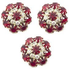 HAND® Set of 3 Pretty Large Red Crystal Buttons in a Metal Setting - 22 mm Diameter