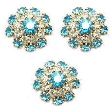 HAND® Set of 3 Pretty Marine Blue Crystal Buttons in a Metal Setting - 20 mm Diameter