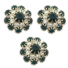 HAND® Set of 3 Pretty Emerald Green Crystal Buttons in a Metal Setting - 20 mm Diameter