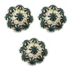 HAND® Set of 3 Pretty Large Emerald Green Crystal Buttons in a Metal Setting - 22 mm Diameter