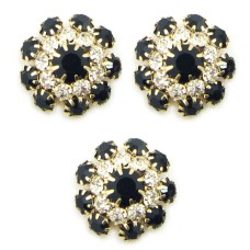 HAND® Set of 3 Pretty Black and Clear Crystal Buttons in a Metal Setting - 20 mm Diameter