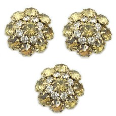 HAND® Set of 3 Pretty Large Amber Yellow Crystal Buttons in a Metal Setting - 22 mm Diameter