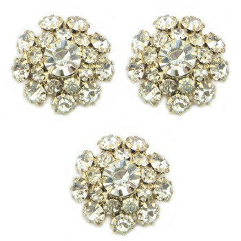 HAND® Set of 3 Pretty Clear Crystal Buttons in a Metal Setting - 20 mm Diameter
