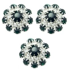 HAND® Set of 3 Pretty Emerald Green Crystal Buttons in a Metal Setting - 20 mm Diameter