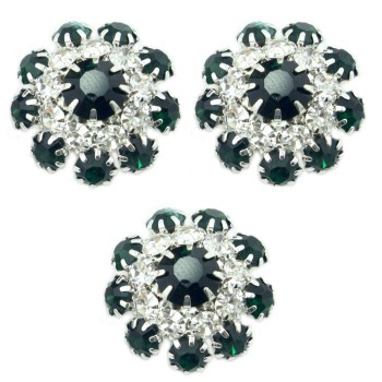 HAND® Set of 3 Pretty Emerald Green Crystal Buttons in a Metal Setting - 20 mm Diameter