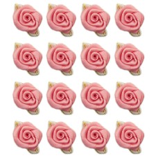 HAND® Pretty Soft Pink Rose Flower Satin Ribbon Trim Embellishments with Gold Edged Loop leaves - 24 mm - Pack of 20