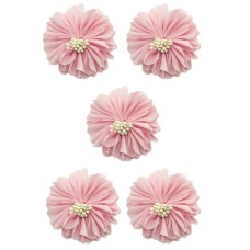 HAND® Large Pretty Pink Soft Silky Flower Sew On Trims with White Clusters for Garment Embellishment 50 x 50 mm - Pack of 5