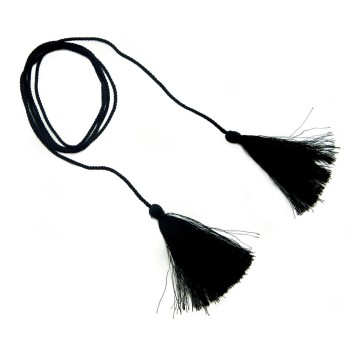 HAND® Set of 4 Black Silky Polyester Double Ends Tassels with String Cord - 127cm Long