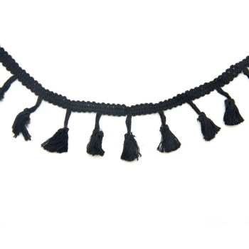 HAND® Black Cotton Tassel Trim for Garment, Accessory and Soft Furnishing Embellishment - 45mm Wide - 3 Metres