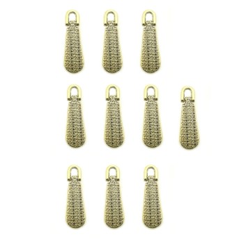 HAND® Stylish Light Gold Tone Texture Metal Zip Pull with Eyelet - 28 x 9 mm - Pack of 5