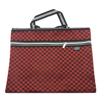 HAND® Red Satin Chequer Pattern Heavy Duty Daily Fashion Tools Portfolio Carrying Bag with 2 Compartments - 370 x 310 mm, Fits Over A4 Size
