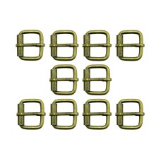 HAND® Set of 10 Antique Brass Tone Square Metal Buckles for Belts, Shoes, Boots, Bags & Accessories - 26 x 22 mm, Takes a Strap up to 20 mm Wide