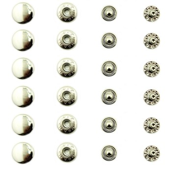 HAND® 831 Silver Tone 4-part Plain Flat Top Press Stud Buttons 15 mm Diameter - 50 Full Sets