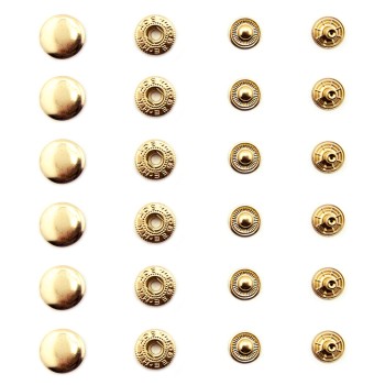 HAND® 831 Gold Tone 4-part Plain Flat Top Press Stud Buttons 15 mm Diameter - 50 Full Sets