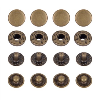 HAND® 831 Antique Brass Tone 4-part Plain Flat Top Press Stud Buttons 15 mm Diameter - 50 Full Sets