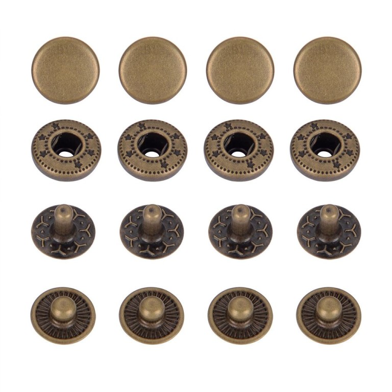 HAND® 831 Antique Brass Tone 4-part Plain Flat Top Press Stud Buttons 15 mm  Diameter - 50 Full Sets