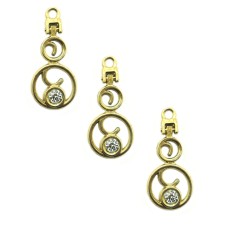 HAND® Elegant Calabash Gold Tone and White Crystal Pendants Zip Pulls 39 x 17 mm - Pack of 3