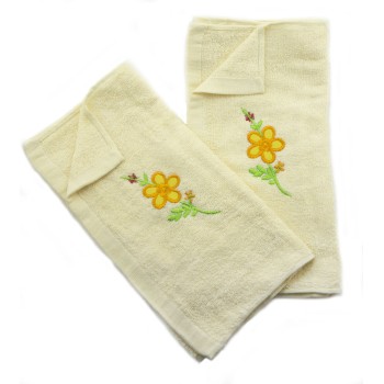 HAND® 8006 A Pair of Cream Pretty Embroidery Flower Design Hand Towels - 68 x 30 cm
