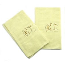 HAND® 6001 Pastel Cream Super Soft 100% Cotton Embroidered Bunny Rabbit Kids Face Towels - 48 x 26 cm - Set of 2