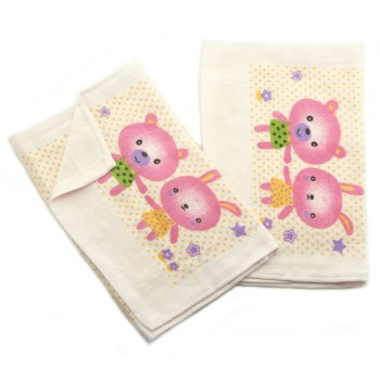HAND® 0581 Pink Happy Baby Bear and Rabbit 100% Cotton Large Face Cloths - 48 x 26 cm