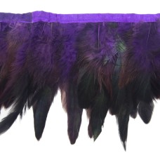 HAND DU17 Deep Purple Double Layer Rooster Feather - 6 Inches Wide - Appx 2 Metres