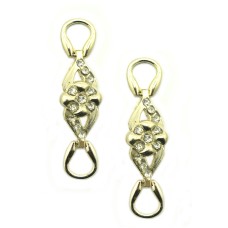 No. 8497 Feminine Flower Gold Tone and White Crystal Embellishments for Shoes, Belts, Bags, Bracelets & Accessories - 65 mm - Set of 2