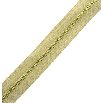 HAND® No.5 Beige Continuous Cut to Any Size Upholstery Gold Metal Zip - 28 mm Width - Per Meter