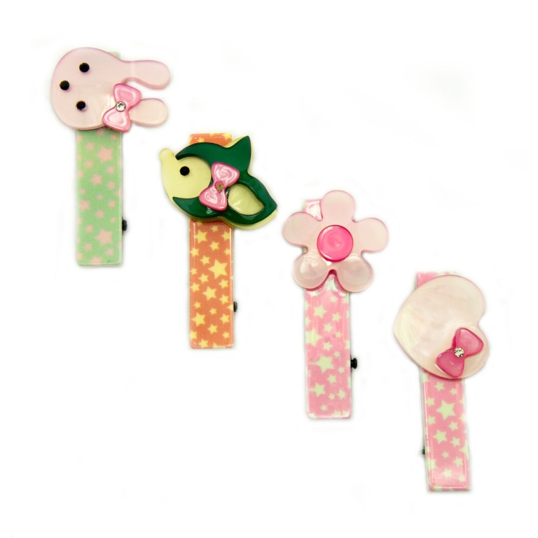 HAND® 2 Pairs of No.3 Enamelled Hairclip Barrettes with Pretty Animal Heart Flower Motifs - 5 x 2.5 cm HAND® 2 Pairs of No.3 Enamelled Hairclip Barrettes with Pretty Animal Heart Flower Motifs - 5 x 2.5 cm