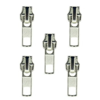 HAND® No 5 Automatic Standard Zip Pulls Head Slider Silver Tone - Set of 5