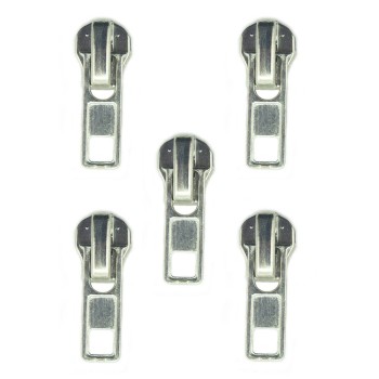 HAND® No 3 Automatic Standard Zip Pulls Head Slider Silver Tone - Set of 5