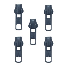 HAND® No 5 Automatic Zip Pull with Head Slider for Plastic Zips Grey Blue - Set of 5