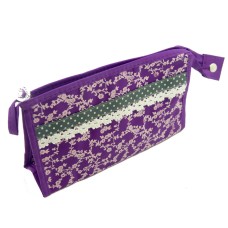 HAND® Purple Floral Waterproof Pencil Case / Make-Up Bag with Mirror - 230 x 140 mm