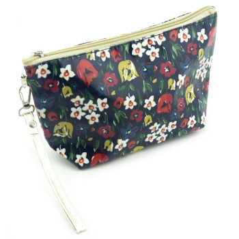 HAND® Navy Flower Field Waterproof Pencil Case / Make-Up Bag with Mirror - 230 x 140 mm