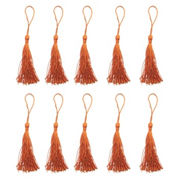HAND® Silky Tassels Dark Orange 12 cm Long For Craft Embellishments, Purses, Bags, Keyrings etc. Pack of 10
