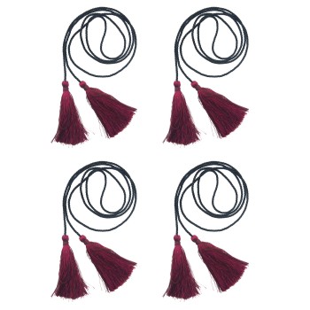 HAND® Set of 4 Red Silky Polyester Double Ends Tassels with Black String Cord - 118 cm Long