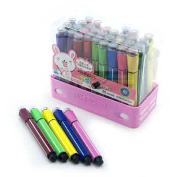 HAND® 1881-36 A Set of 36 2 in 1 Washable Colourful Felt Tip Colouring Pens with Cute Stamps - in Carry Case