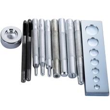 HAND® 11 Pcs Steel Die Punch Set for Rivets, Buttons, Leathercraft, with Base and Hand Tool