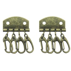 HAND® Pack of 2 Antique Brass Tone Metal Keyring Clip Attachments for Wallets, Purses, Belts, Bags - with 4 Keyrings and 2 Attachment Points