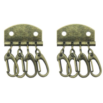 HAND® Pack of 2 Antique Brass Tone Metal Keyring Clip Attachments for Wallets, Purses, Belts, Bags - with 4 Keyrings and 2 Attachment Points HAND® Pack of 2 Antique Brass Tone Metal Keyring Clip Attachments for Wallets, Purses, Belts, Bags - with 4 Keyrings and 2 Attachment Points