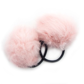 HAND® A Pair of Pretty Baby Pink Pom Pom Hair Bands Ponytail Loops - 2.5 Inch Pom Pom