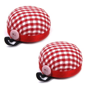 HAND 2 x Red Check Wrist Pin Cushion, 60mmW